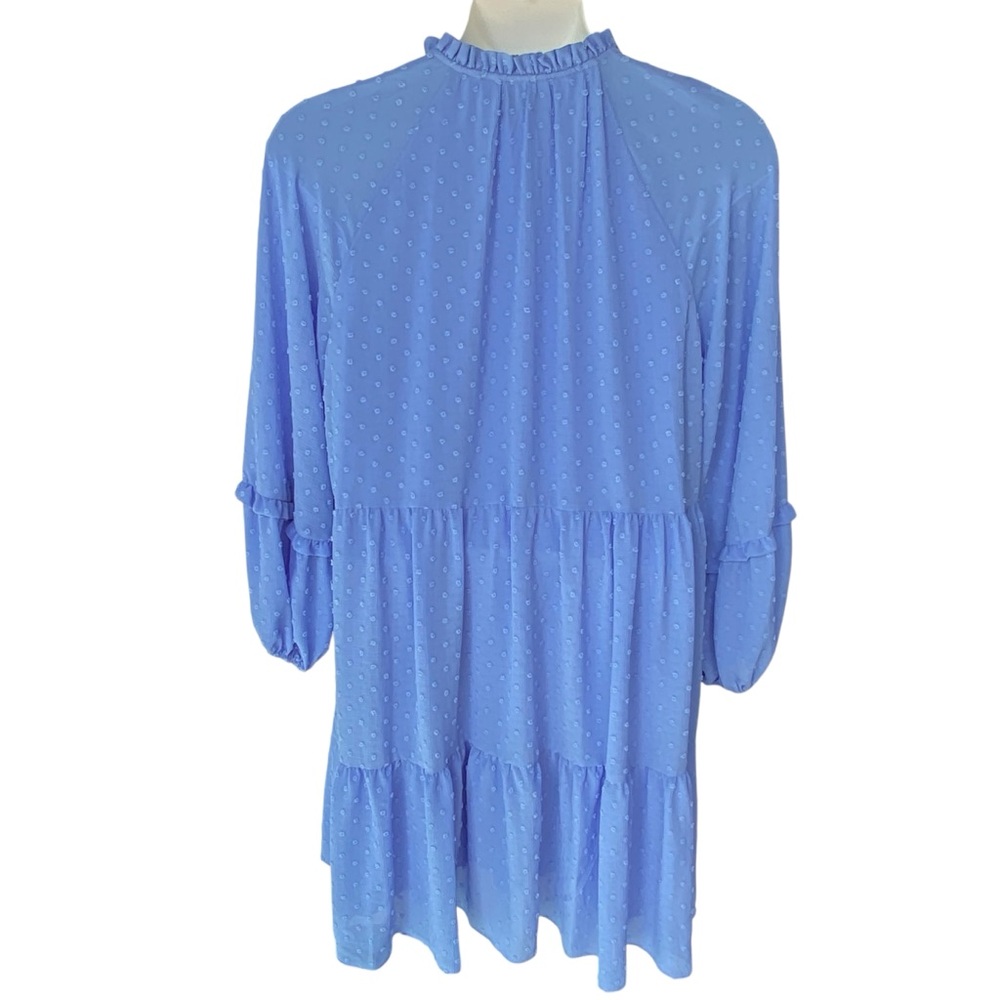 CeCe Swiss Dot Babydoll Dress Blue Jay Long Sleeve Womens Plus Size 1X NWT - Picture 2 of 9
